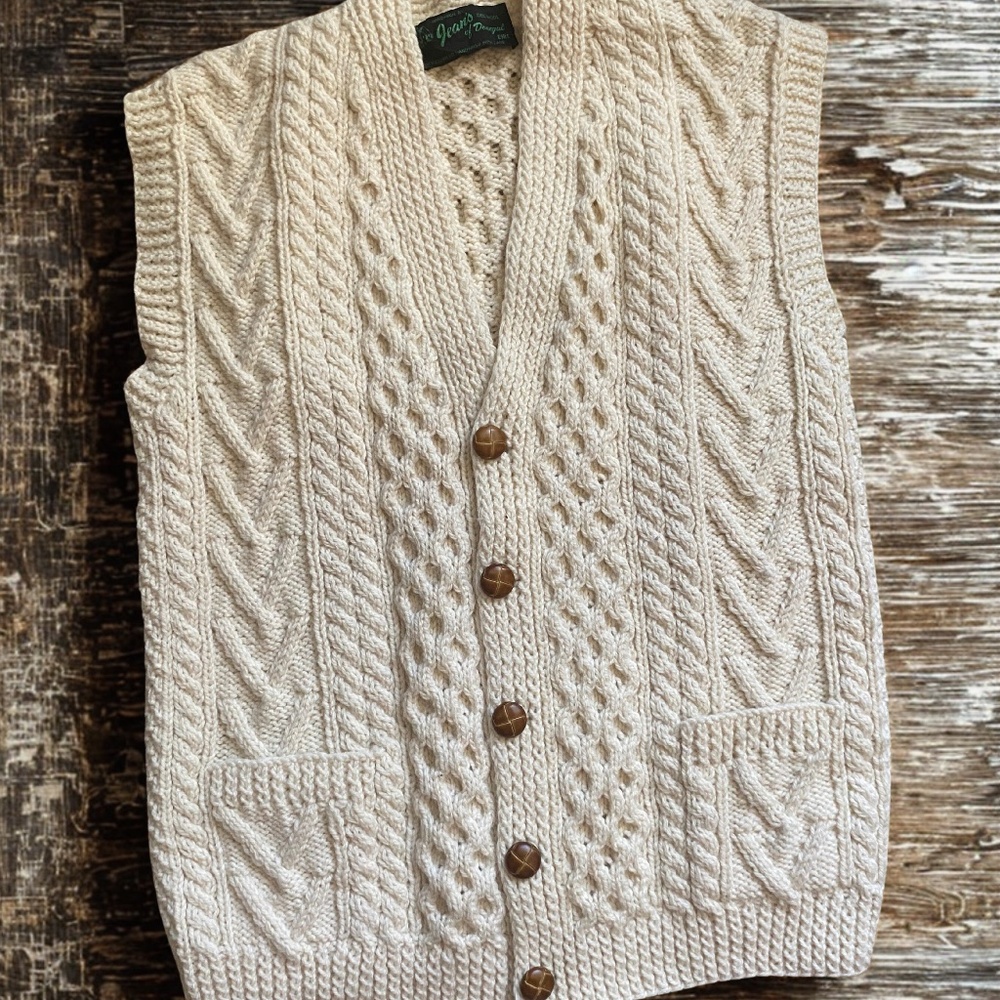 Vintage 100% Wool Cardigan Vest! Handmade in Ireland!